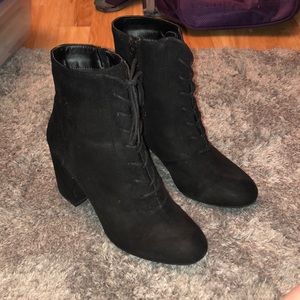 Black lace up heeled boots